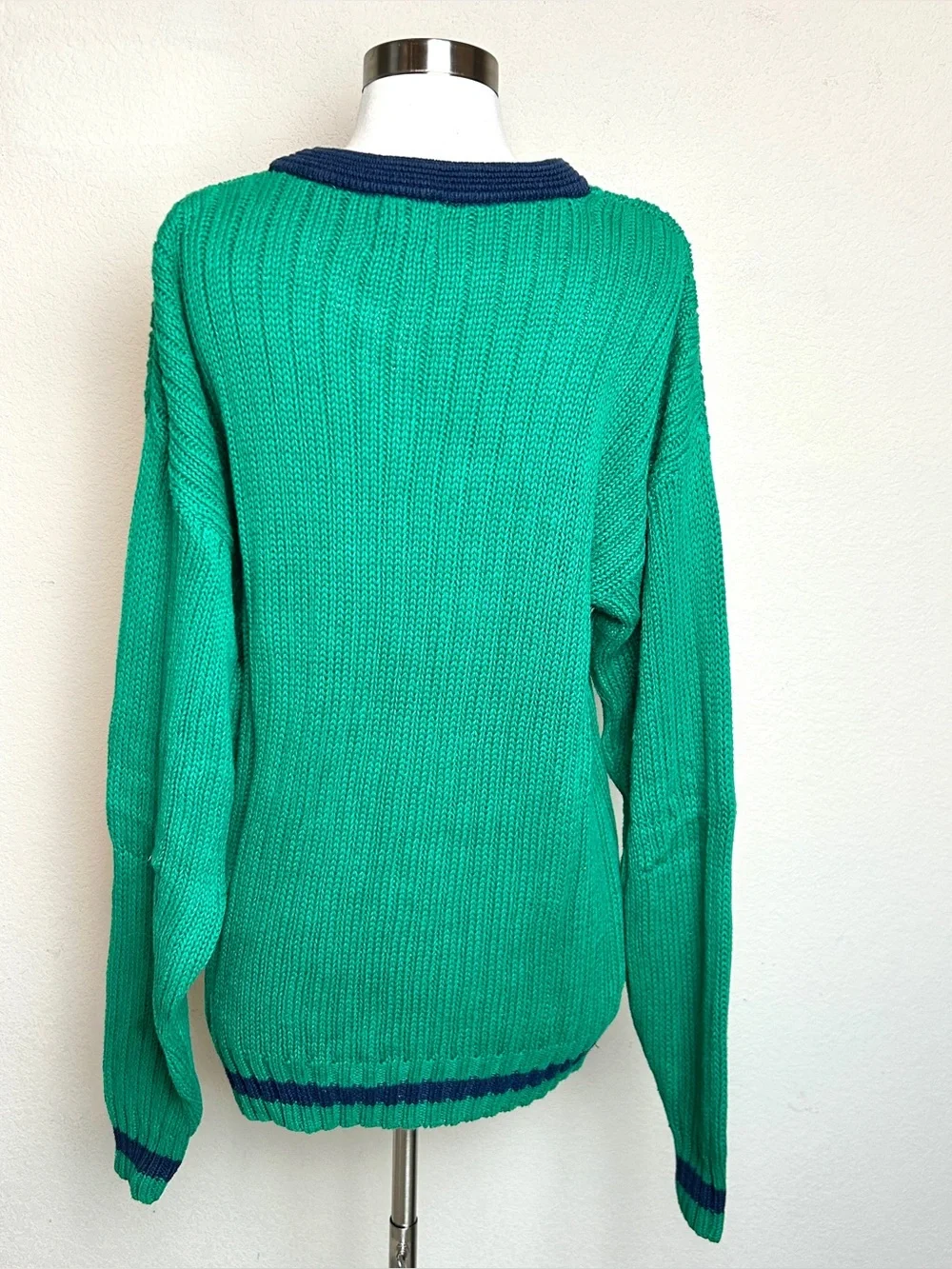 GAP Vintage Green with Navy Crewneck Knit Sweater